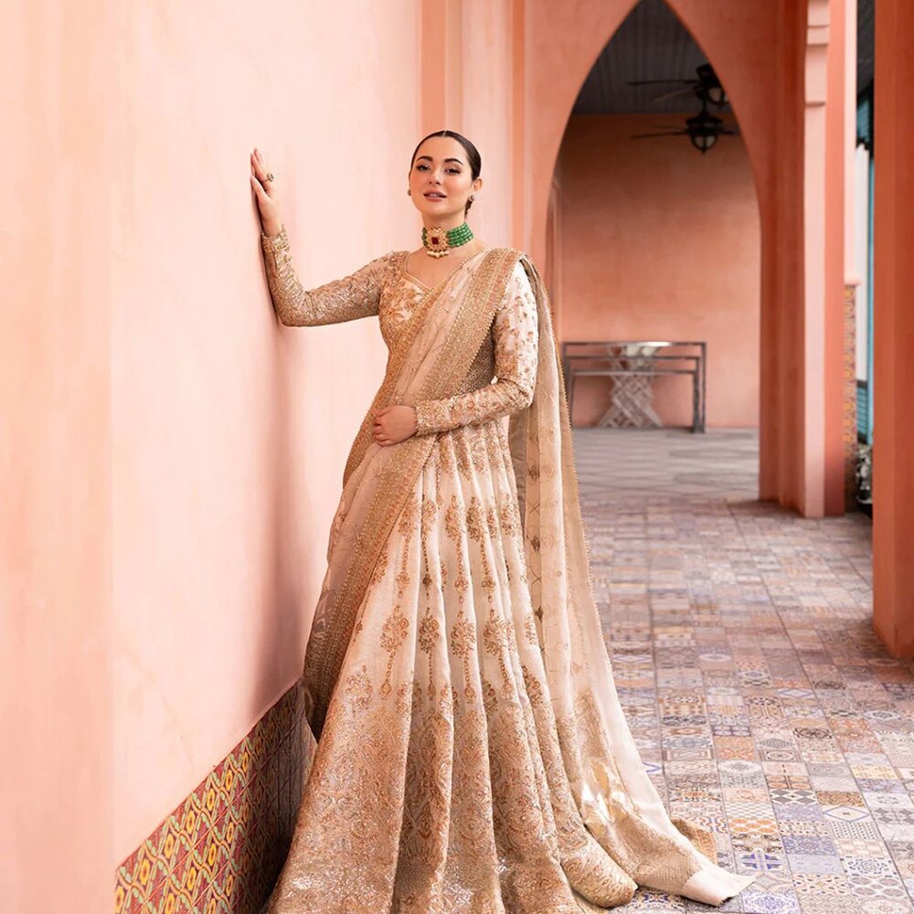 Faiza Saqlain: 3 Piece Embroidered Anarkali dress - Jenaya